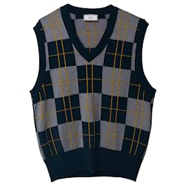 Autre Marque-Ami Paris Checked Print Knit Sweater Vest in Multicolor Polyamide-Other