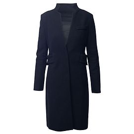 Alexander Wang Back Pleats Long Dress Coat in Black Wool Black