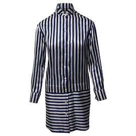 Burberry Abito Chemisier a Righe in Seta Blu Altro
