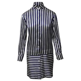 Burberry-Burberry Striped Shirt Dress in Blue Silk-Other
