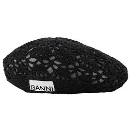 Ganni Beret Hat in Black Nylon Black