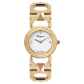 Salvatore Ferragamo Double Gancini Stud Bracelet Watch Golden Metallic