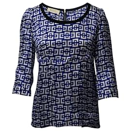 Marni-Marni Geometric Printed Blouse in Blue and White Viscose -Other