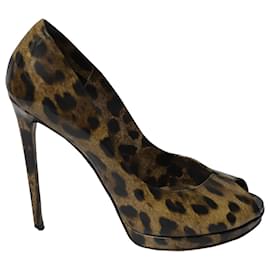 Dolce & Gabbana-Dolce & Gabbana Leopard Print Peep Toe Pumps in Multicolor Patent Leather-Other