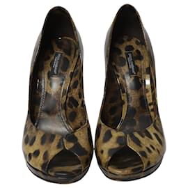 Dolce & Gabbana-Dolce & Gabbana Leopard Print Peep Toe Pumps in Multicolor Patent Leather-Other
