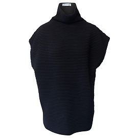 Victoria Beckham Gerippter ärmelloser Pullover aus schwarzer Wolle Schwarz