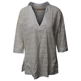 Tory Burch Tunikabluse mit Ösen aus weißer Baumwolle Weiß