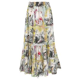 Saia maxi Etro em algodão branco com estampa de pássaro flamingo Multicor
