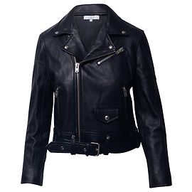 Iro Belted Biker Jacket in Navy Blue Leather Navy blue