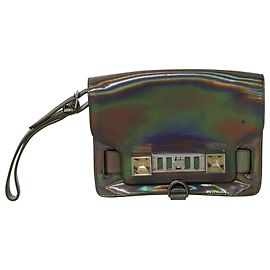 Proenza Schouler PS11 Mini Hologram Clutch in Metallic Leather Silvery