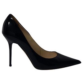 Jimmy Choo Romy 100 Point Toe Pumps in Black Patent Leather Black