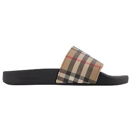 Lf Sdl Furley L Chk Slides - Burberry - Beige - Polyurethane Brown Beige
