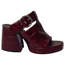 Chloé-Chloé Wave Croc-Effect Platform Mules in Red Leather-Red
