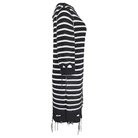 Maison Martin Margiela-MM6 Maison Margiela Distressed-effect Striped Knitted Dress in Black and White Cotton-Black