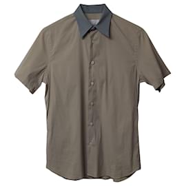 Prada-Chemise boutonnée à manches courtes Prada en coton bleu et beige-Autre,Imprimé python