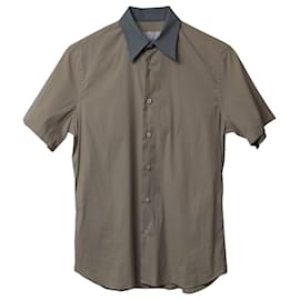 Prada-Camisa Prada de manga curta com botão frontal em algodão azul e bege-Multicor