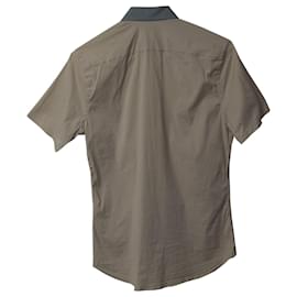 Prada-Camisa Prada de manga curta com botão frontal em algodão azul e bege-Multicor