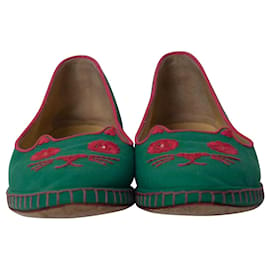 Charlotte Olympia-Charlotte Olympia Cat Espadrilles in Green Cotton -Green