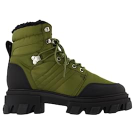 Ganni-Cleated Lace Up Hiking Boot en Khaki Leather-Green,Khaki