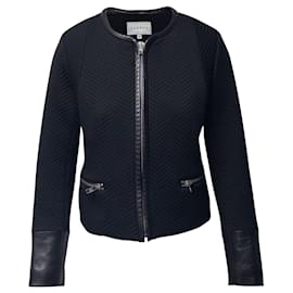 Sandro-Sandro Paris Jacket with Leather Cuffs in Black Polyester-Black