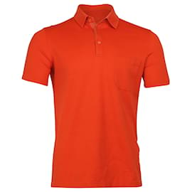 Loro Piana-Loro Piana Classic Short Sleeve Polo with Chest Pocket In Orange Cotton-Orange