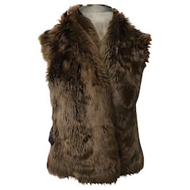 Joseph-Joseph Faux Fur Vest in Brown Leather-Brown