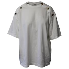 Alexander Mcqueen-Alexander McQueen Button Embellished T-shirt in White Cotton-White