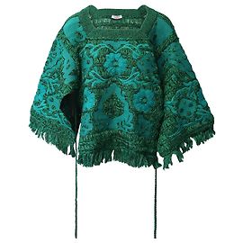 Poncho Valentino en crochet brodé de fleurs en coton vert Vert