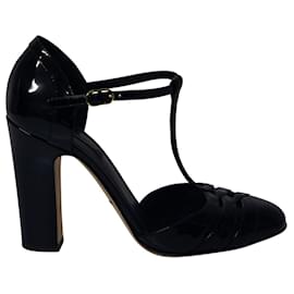 Dolce & Gabbana-Dolce & Gabbana T-Strap Pumps in Black Patent Leather-Black