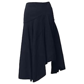 Alexander Mcqueen-Alexander McQueen Asymmetric Pleated Midi Skirt in Black Wool -Black