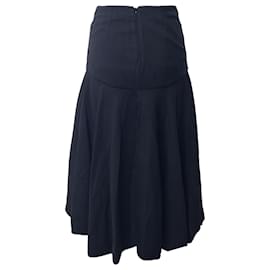 Alexander Mcqueen-Alexander McQueen Asymmetric Pleated Midi Skirt in Black Wool -Black