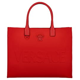 Versace-La Medusa Canvas Tote Bag-Red