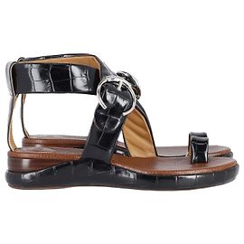 Sandalias planas de cuero negro con efecto cocodrilo Wave de Chloé Negro