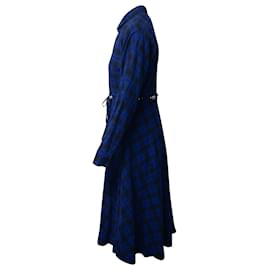 Maje-Maje Rebel vestido midi xadrez com cinto em flanela de algodão azul e preto-Outro