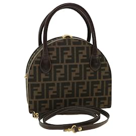 Fendi-FENDI Zucca Sac à main en toile 2façon Marron Noir Auth 32444A-Marron,Noir