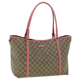 Gucci-GUCCI GG Canvas Tote Bag PVC Leather Beige Pink Auth ki2443-Pink,Beige