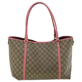 Gucci-GUCCI GG Canvas Tote Bag PVC Leather Beige Pink Auth ki2443-Pink,Beige
