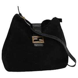 Fendi-FENDI Borsa a tracolla Mamma Baguette Suede Black Auth ki2374-Nero