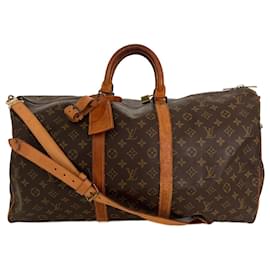 Louis Vuitton-Brown Coated Canvas Louis Vuitton Keepall Bandouliere 55-Brown