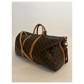Louis Vuitton-Brown Coated Canvas Louis Vuitton Keepall Bandouliere 55-Brown