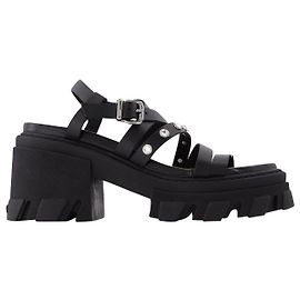 Ganni Schwarze Ledersandalen mit Stollen Schwarz