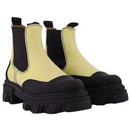 Ganni-Yellow Leather Cleated Boots-Yellow