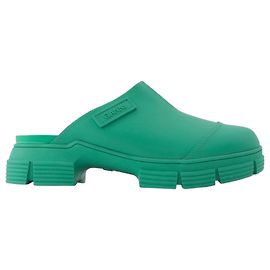 Ganni Green Recycled Rubber Retro Mules Green