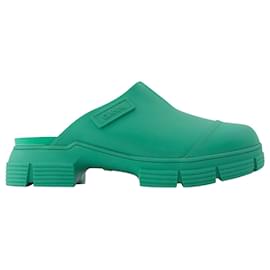 Ganni-Green Recycled Rubber Retro Mules-Green