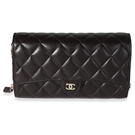 Chanel-Chanel Brown Quilted Lambskin Chain Wallet -Brown