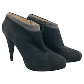 Prada-Prada ankle boots in black suede with grey trim-Black