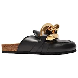 JW Anderson-Chain Loafer Slides in Black Leather-Black