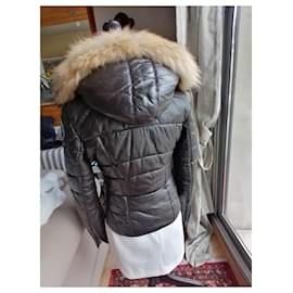 Ventcouvert-jaqueta de couro com capuz-Marrom