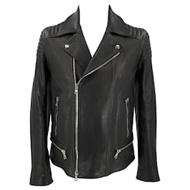 Balmain-Balmain biker jacket in black leather with waist zip-Black