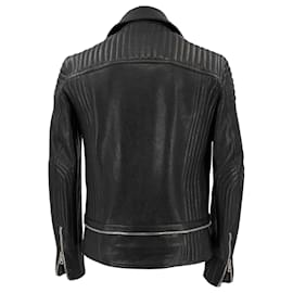 Balmain-Balmain biker jacket in black leather with waist zip-Black